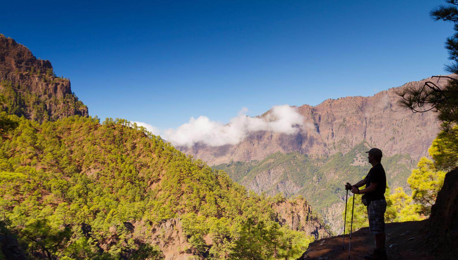 Senderista observando las vistas del Parque Nacional de la Caldera de Taburiente